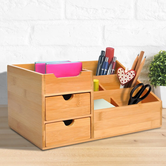HOMCOM Bamboo Desktop Organiser and Pen Holder Multi Function Storage Caddy