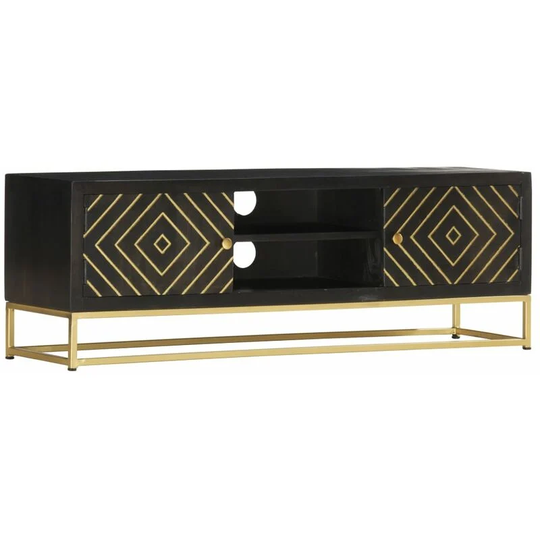 Devenirriche - tv Cabinet Black and Gold 120x30x40 cm Solid Mango Wood - Black