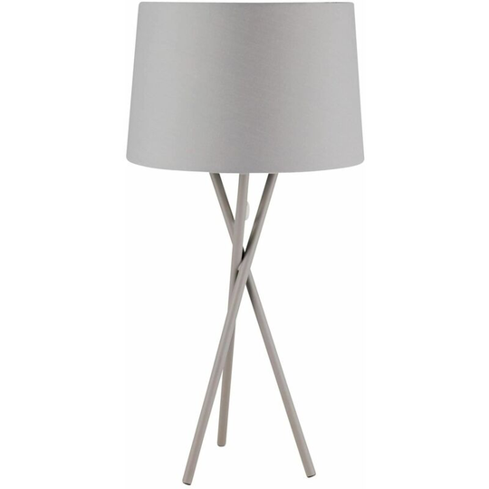 First Choice Lighting - Grey Tripod Table Lamp with Grey Fabric Shade - Grey and grey cotton