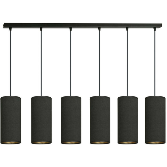 Emibig Bente Black Bar Pendant Ceiling Light with Black Fabric Shades, 6x E14