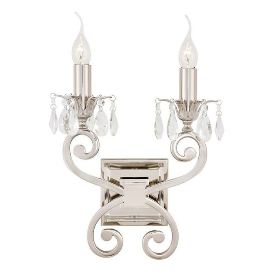 Interiors - 2 Light Indoor Twin Candle Wall Light Polished Nickel Plate, E14