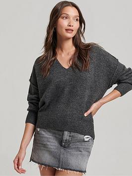 Superdry Studios Slouch V Knit - Black, Black, Size 8, Women