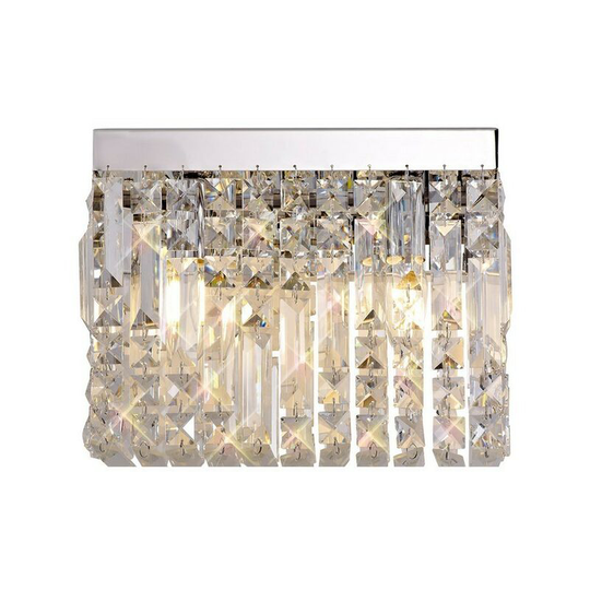 29x13cm Rectangular Small Wall Lamp, 2 Light E14, Polished Chrome, Crystal - Luminosa Lighting