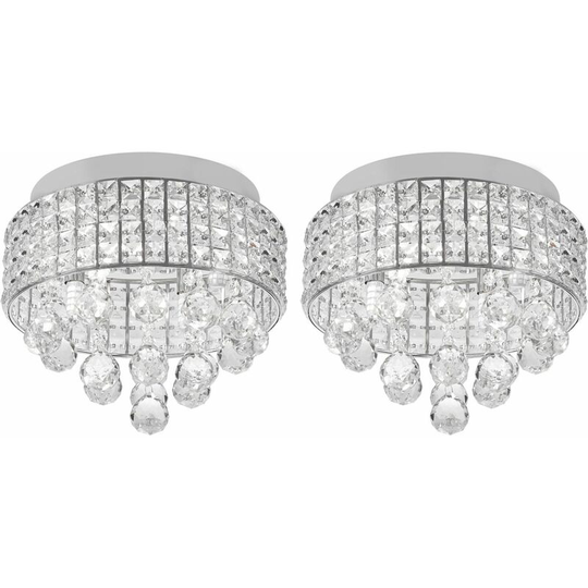 Set of 2 Dove - Crystal Flush Ceiling Lights - Polished chrome plate with crystal effect glass detail