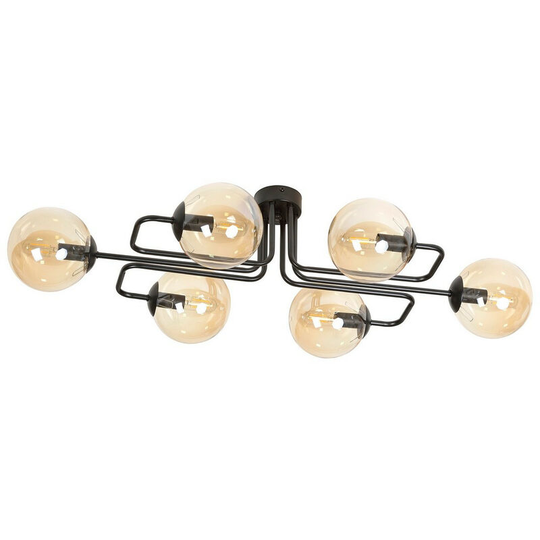 Emibig Brendi Black Globe Bar Pendant Ceiling Light with Amber Glass Shades, 6x E14