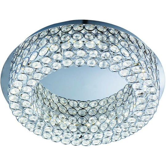 Searchlight Vesta - led Round Flush Ceiling Light Chrome, Crystal Glass with Mirror Centre