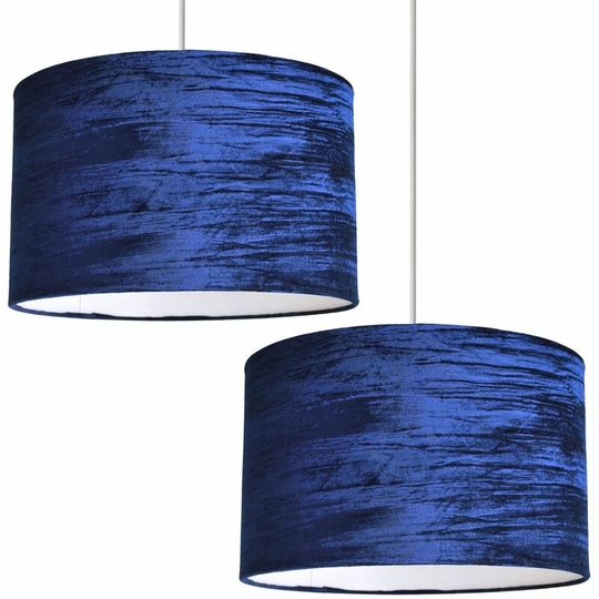 Set Of 2 Navy Crushed Velvet Easy Fit Light Shades - Crushed navy velvet