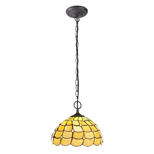 Luminosa Lighting - 2 Light Downlighter Ceiling Pendant E27 With 30cm Tiffany Shade, Beige, Clear Crystal, Aged Antique Brass