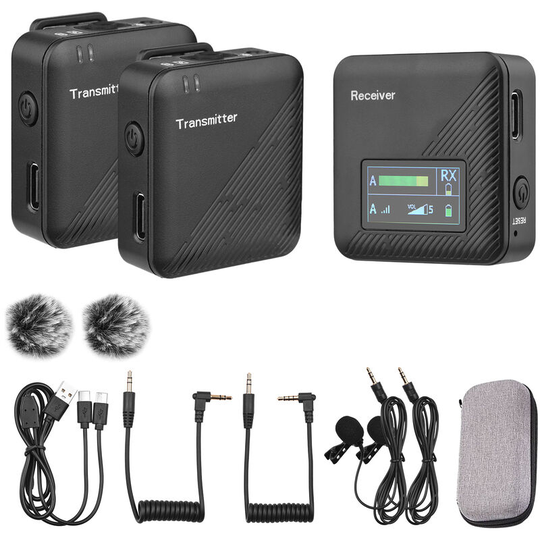 Asupermall - 2.4G Mini Wireless Lavalier Microphone System 2 Transmitters 1 Receiver Omnidirectional Mic with Storage Case for Camera Smartphone Vlog