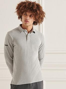 Superdry Studios L/s Jersey Polo Shirt - Mid Grey Marl, Mid Grey Marl, Size 2Xl, Men