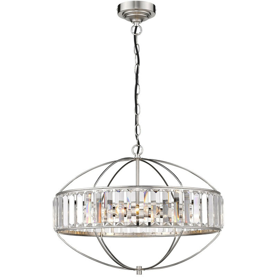 Spring Contemporary Pendant Ceiling 4 Light Satin Nickel, Crystal