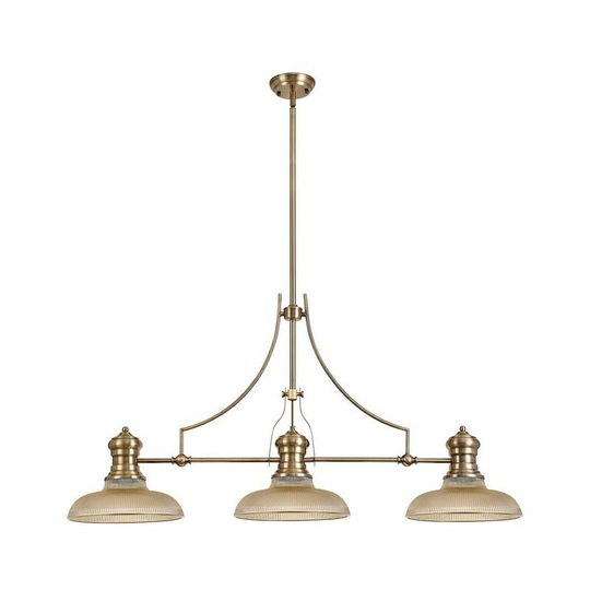 Luminosa Lighting - 3 Light Telescopic Ceiling Pendant E27 With 30cm Round Glass Shade, Antique Brass, Amber