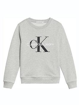 Boys, Calvin Klein Jeans Kids Monogram Logo Sweatshirt - Light Grey Marl, Light Grey Marl, Size 8 Years