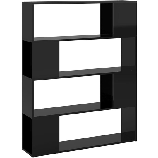 Book Cabinet Room Divider High Gloss Black 100x24x124 cm Vidaxl Black