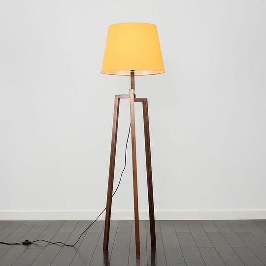Floor Lamp Augustus Dark Wood Tripod Floor Lamp with Aspen Shade - Mustard + led Bulb