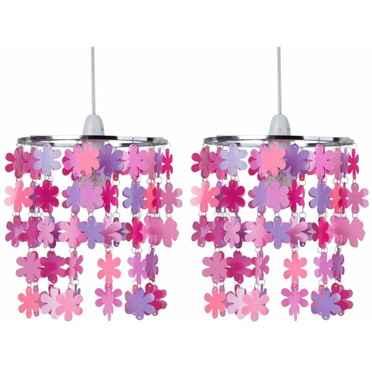 First Choice Lighting - Set of 2 Pink and Purple Flower Windchime Light Shades - Pink, lilac and violet acrylic with polished chrome plate detail