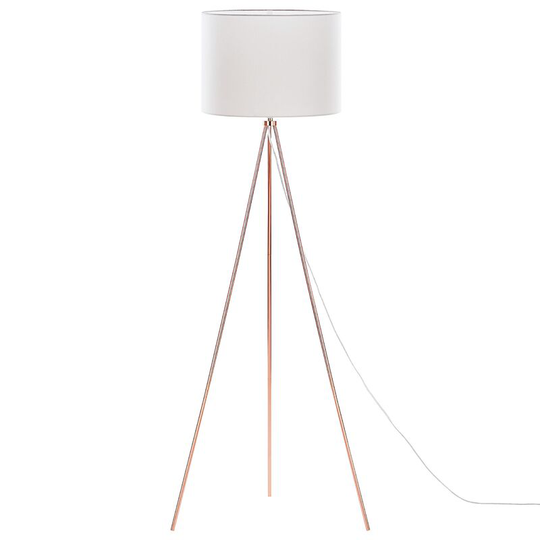 Modern Scandinavian Floor Lamp Copper Tripod Metal White Fabric Shade Vistula - White