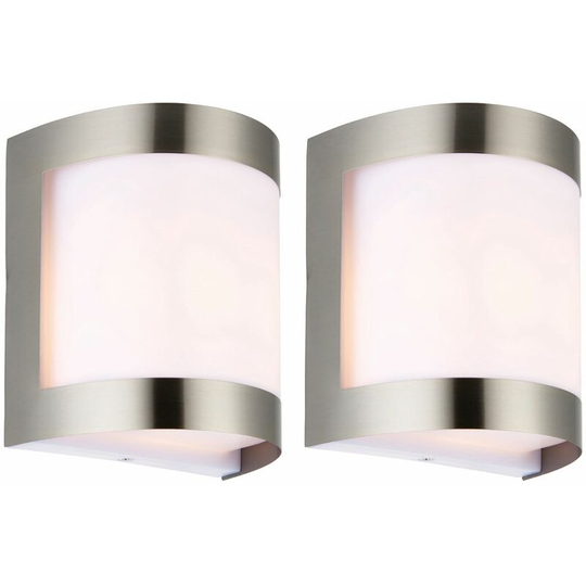 Set of 2 Brushed Chrome Outdoor Wall Lights - Brushed chrome plate and opal PC