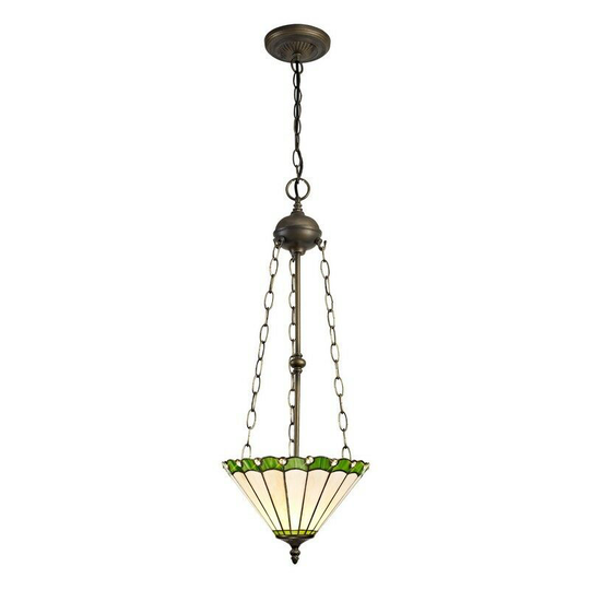 Luminosa Lighting - 3 Light Uplighter Ceiling Pendant E27 With 30cm Tiffany Shade, Green, Crystal, Aged Antique Brass