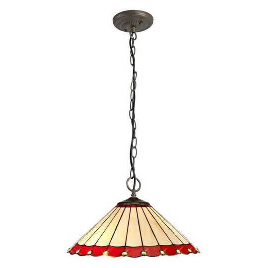 Luminosa Lighting - 3 Light Downlighter Ceiling Pendant E27 With 40cm Tiffany Shade, Red, Crystal, Aged Antique Brass