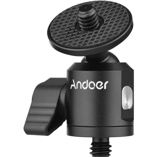 Andoer - Mini Ballhead Adapter Camera Tripod Ball Head Mount Alumnum Alloy 1/4 Inch Screw Connector to 1/4 Inch Screw Connector