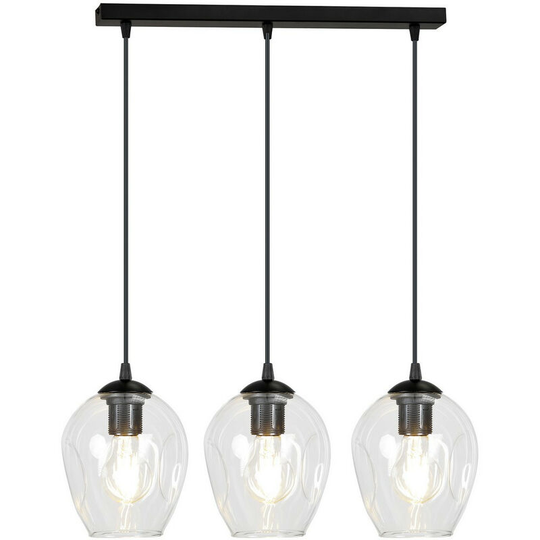 Emibig Istar Black Bar Pendant Ceiling Light with Clear Glass Shades, 3x E27