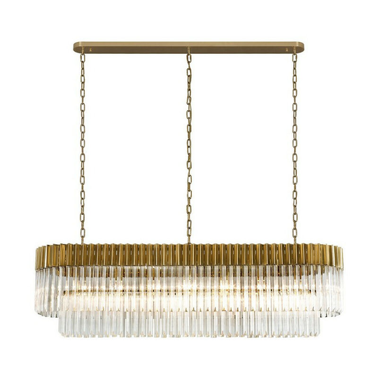 Luminosa Pendant Rectangle 7 Light E14, Brass, Clear Glass, Item Weight: 28kg