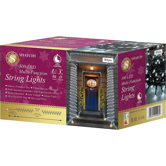 300 Cool White LEDs Multifunction Timer Outdoor String Fairy Lights 30M - White