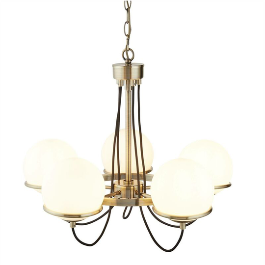 Searchlight Lighting - Searchlight Sphere - 5 Light Multi Arm Ceiling Pendant White, Antique Brass, E14