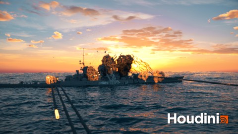 Battleship Firing at Ocean in Houdini