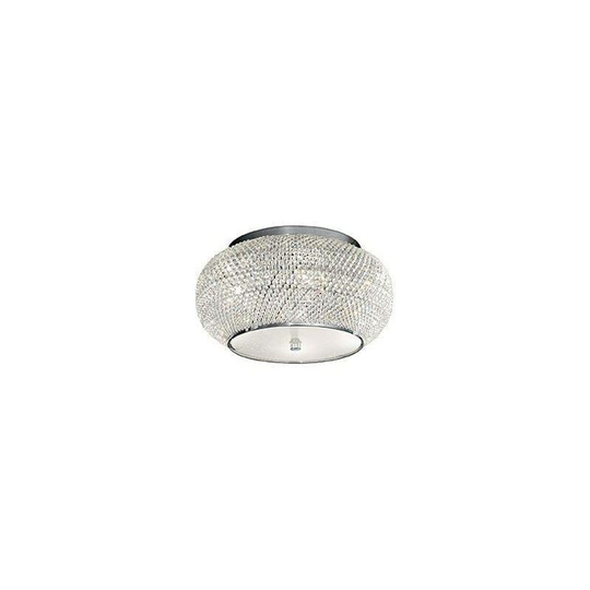 Ideal Lux Pasha' - 6 Light Ceiling Flush Light Chrome, Crystal, E14