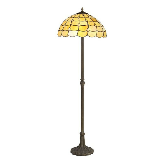 Luminosa Lighting - 2 Light Leaf Design Floor Lamp E27 With 40cm Tiffany Shade, Beige, Clear Crystal, Aged Antique Brass