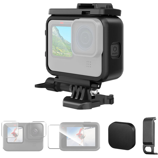 Andoer - Sports Camera Housing Case Set Protective Frame Cage+Side Cover+Tempered Glass Lens Protector
