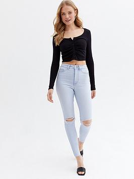 New Look Ripped High Waist Hallie Super Skinny Jeans - Light Blue, Light Blue, Size 6, Inside Leg 30, Women