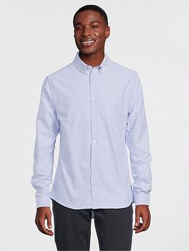 River Island Long Sleeve Stretch Oxford Shirt - Light Blue, Light Blue, Size Xs, Men