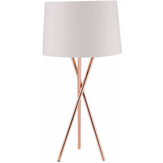 First Choice Lighting - Copper Tripod Table Lamp with White Fabric Shade - Polished copper plate and white cotton