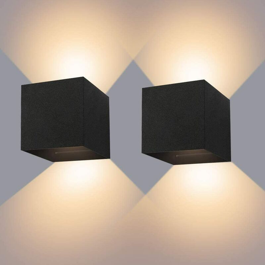 Aougo - Wall Light 12W* 2 Black led Wall Sconces Waterproof IP65 Up and Down Lamp Adjustable Design 3000K Warm White Wall Sconces for Living Room