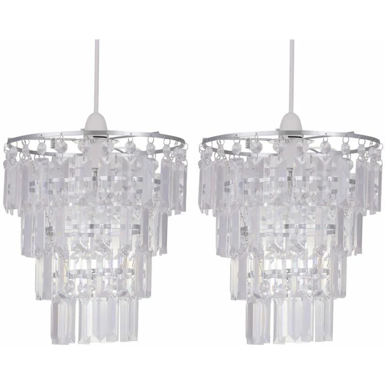 Set of 2 Clear Acrylic 4 Tier Easy Fit Light Shades - Polished chrome plate with clear acrylic detail