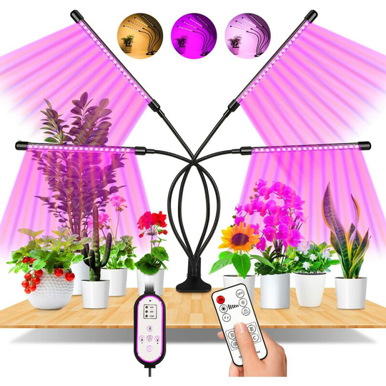 Aougo - Plant Light, 80 LEDs 360° Grow Light Horticultural Lighting with, 4 Head Plant Light Full Spectrum Grow Light with auto Timing - on/off