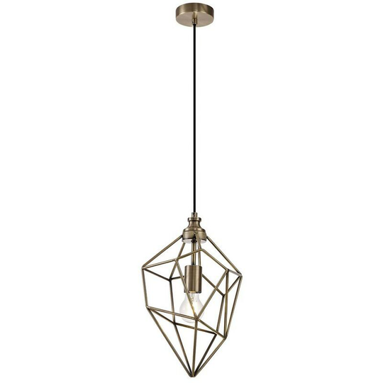 Medium Caged Ceiling Pendant, 1 x E27, Antique Brass - Luminosa Lighting