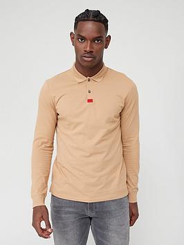 HUGO Deresolo Red Patch Logo Long Sleeve Polo Shirt - Light Brown, Light Brown, Size Xs, Men