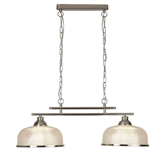 Searchlight Bistro - 2 Light Ceiling Pendant Bar Satin Silver, White with Glass Shades, E27