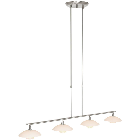 Sienna Tallerken Straight Bar Pendant Ceiling Light Steel Brushed, Glass White Matt, Transparent Matt