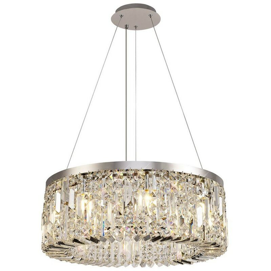 Luminosa Lighting - Cylindrical 60cm Ceiling Pendant Chandelier, 8 Light E14, Polished Chrome, Crystal