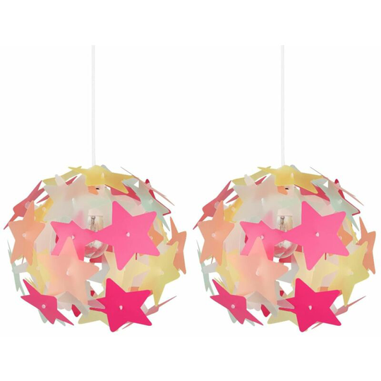 Set of 2 Multi Coloured Stars Easy Fit Light Shades - Multi coloured plastic