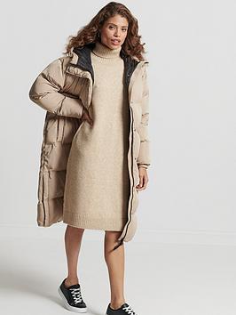 Superdry Studios Funnel Neck Knit Dress - Beige, Beige, Size 8, Women