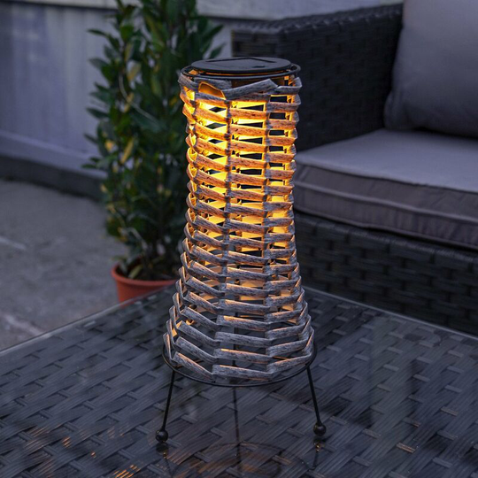 35cm Solar Power Rattan Style Standing led Lantern Table Light | Outdoor Garden Decoration - Warm White