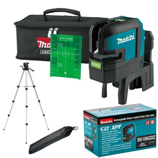 SK106GDZ 12v cxt 4 Point Green Self Level Cross Line Laser Level + Tripod - Makita