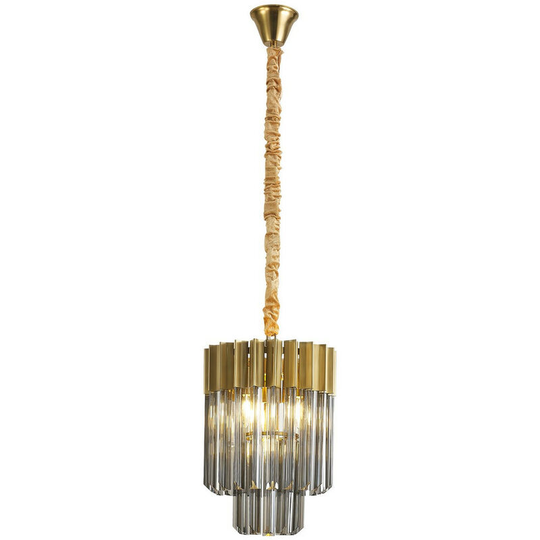 Luminosa Poland Ceiling Pendant Round 4 Light E14, Brass, Smoke Sculpted Glass