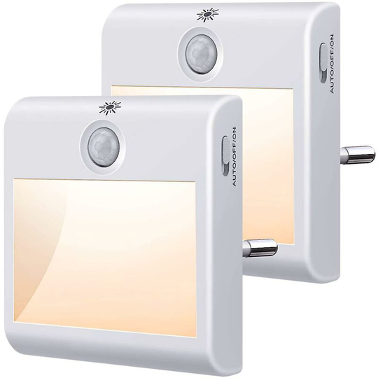 [2 Pack] Night Light with Motion Sensor Closet Light with 3 Light Modes (AUTO/ON/OFF) for Stairs, Hallway, Cabinet, Polycarbonate, Warm White